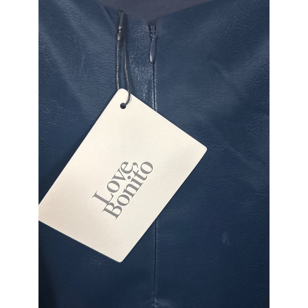 Love Bonito Navy Blue Faux Leather Mini Dress Spaghetti Strap LN1448 Womens 10 - Picture 6 of 6